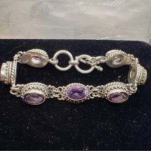 BA Bali Indonesia sterling silver 925 link amethyst toggle bracelet